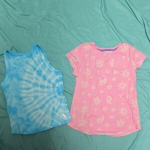 Justice Blue Tie-Dye Tank and Pink Floral Tee